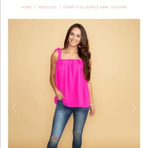 “I want it all” pink ruffle tank
